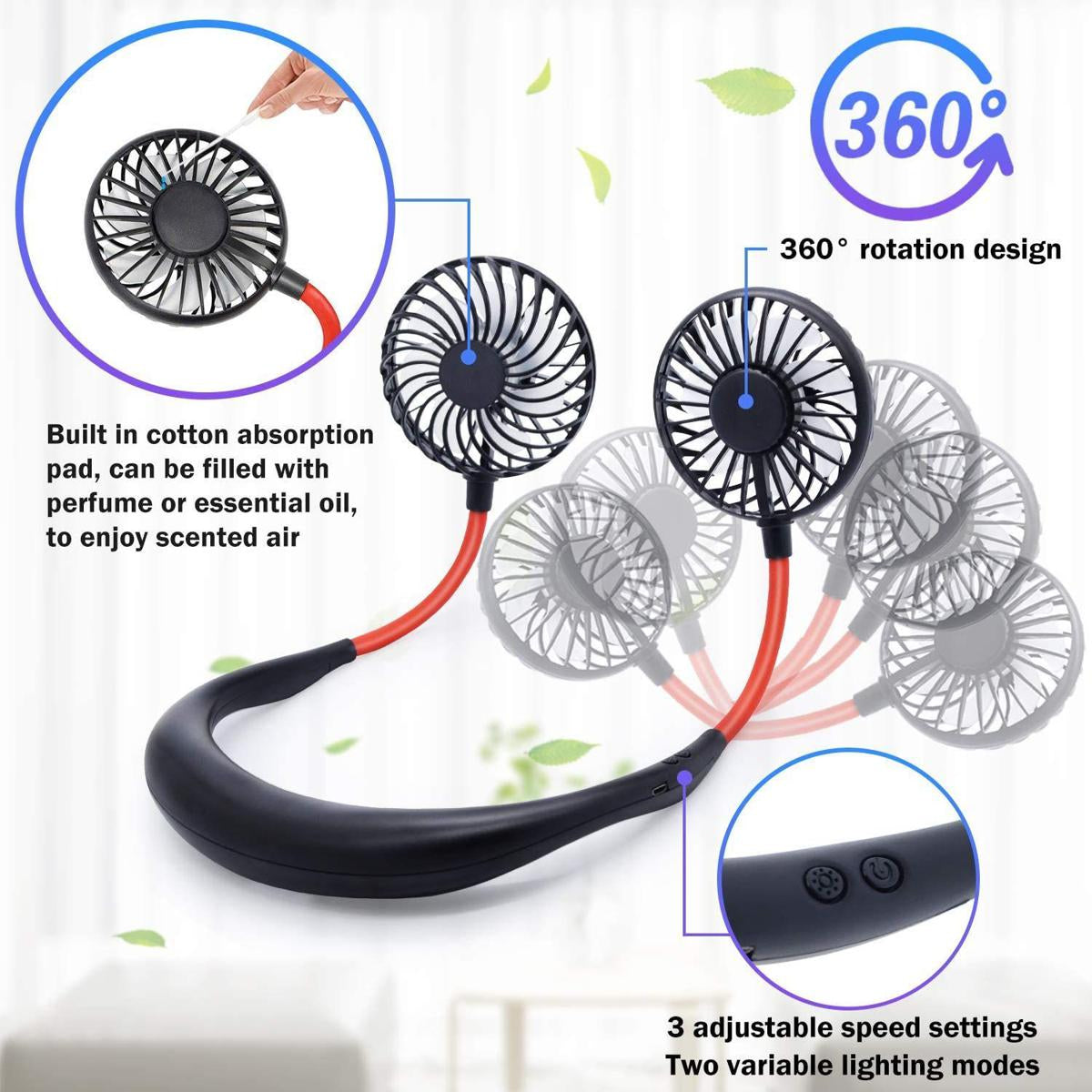 Hanging, Foldable, USB Rechargeable & Portable Wearable Neck Fan