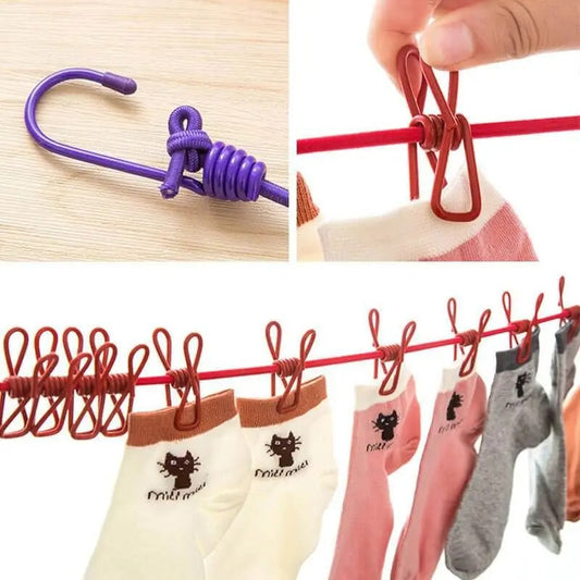 Rope Portable Drying Rope with  12 Clips & 2 Hooks