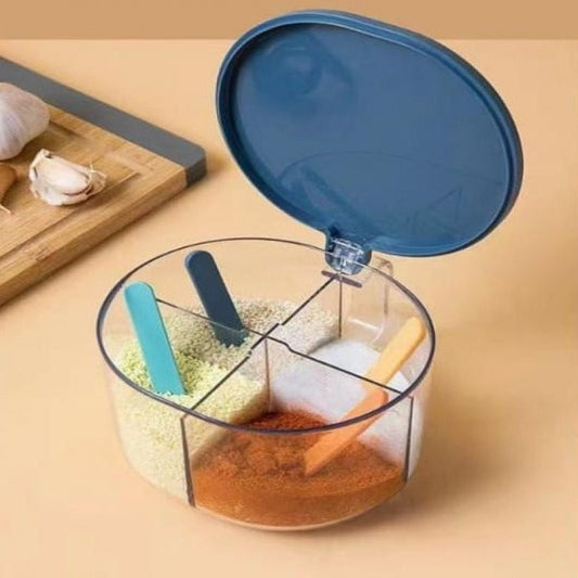 Leak-Proof 4-Compartment Plastic Spice Box for Kitchen