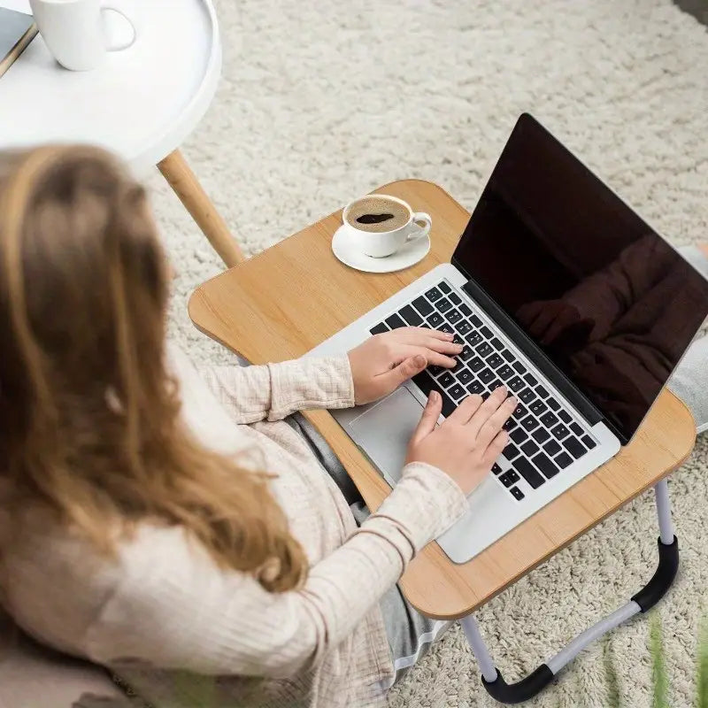 Portable Folding Laptop Table with Tablet Groove & Cup Slot