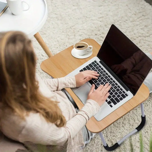 Portable Folding Laptop Table with Tablet Groove & Cup Slot