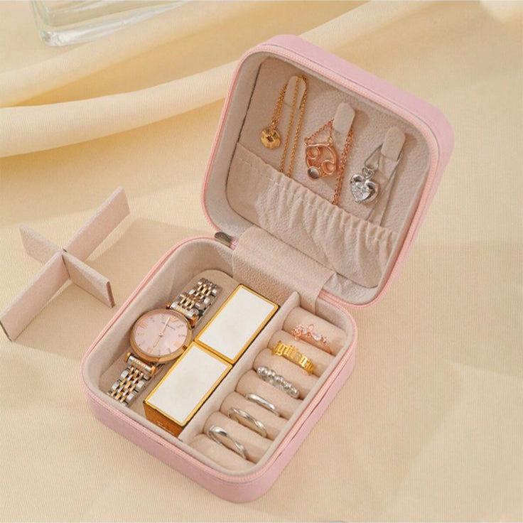 Portable Square Mini Jewelry Box made with Leather