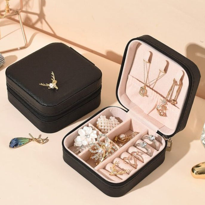Portable Square Mini Jewelry Box made with Leather