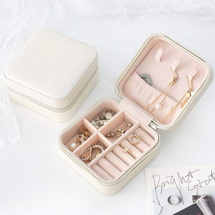 Portable Square Mini Jewelry Box made with Leather