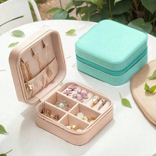 Portable Square Mini Jewelry Box made with Leather