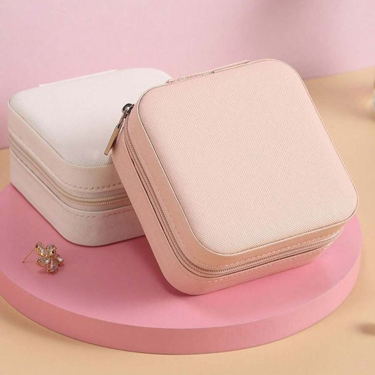 Portable Square Mini Jewelry Box made with Leather