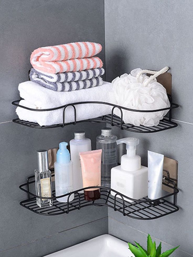 Wall Corner Metal Rack with/without 2 Self-Adhesive Screws | Shelf Organizer