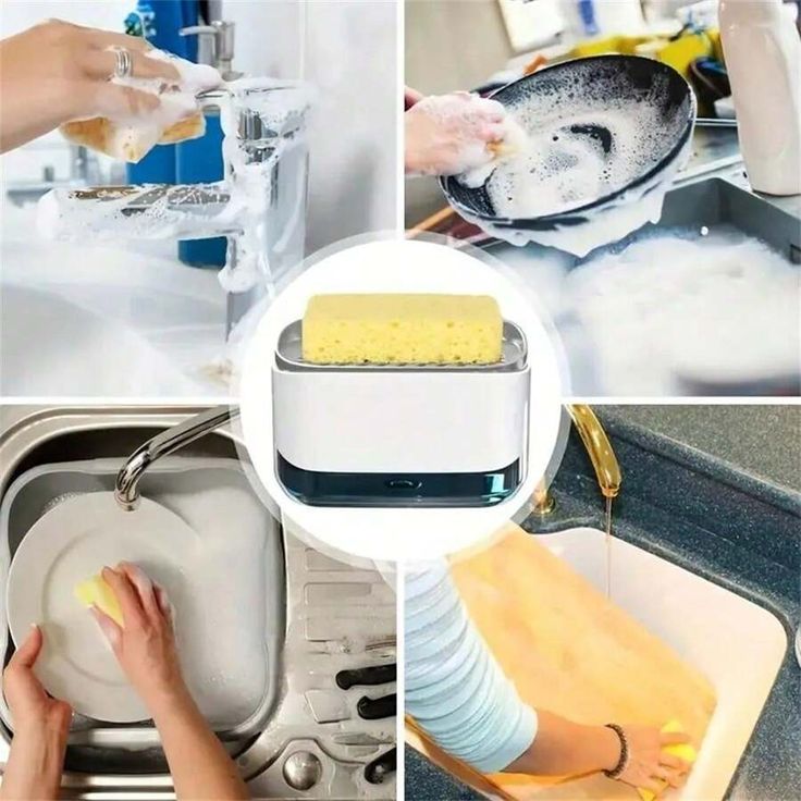 2-in-1 Soap Dispenser Pump with Sponge Holder for Kitchen Sink for Easy Dishwashing