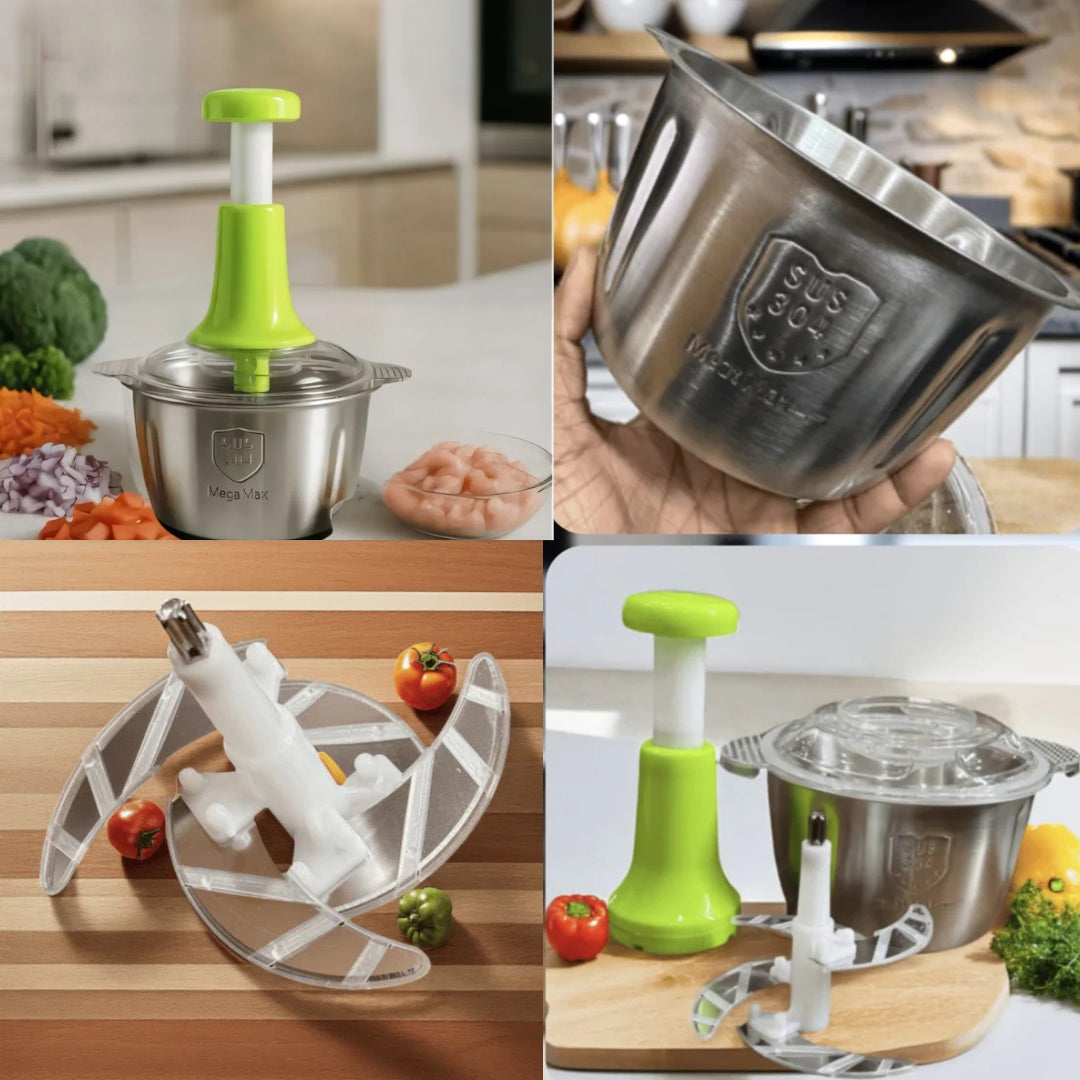 FALARI 2L Manual Hand Push Chopper with Stainless Steel Bowl
