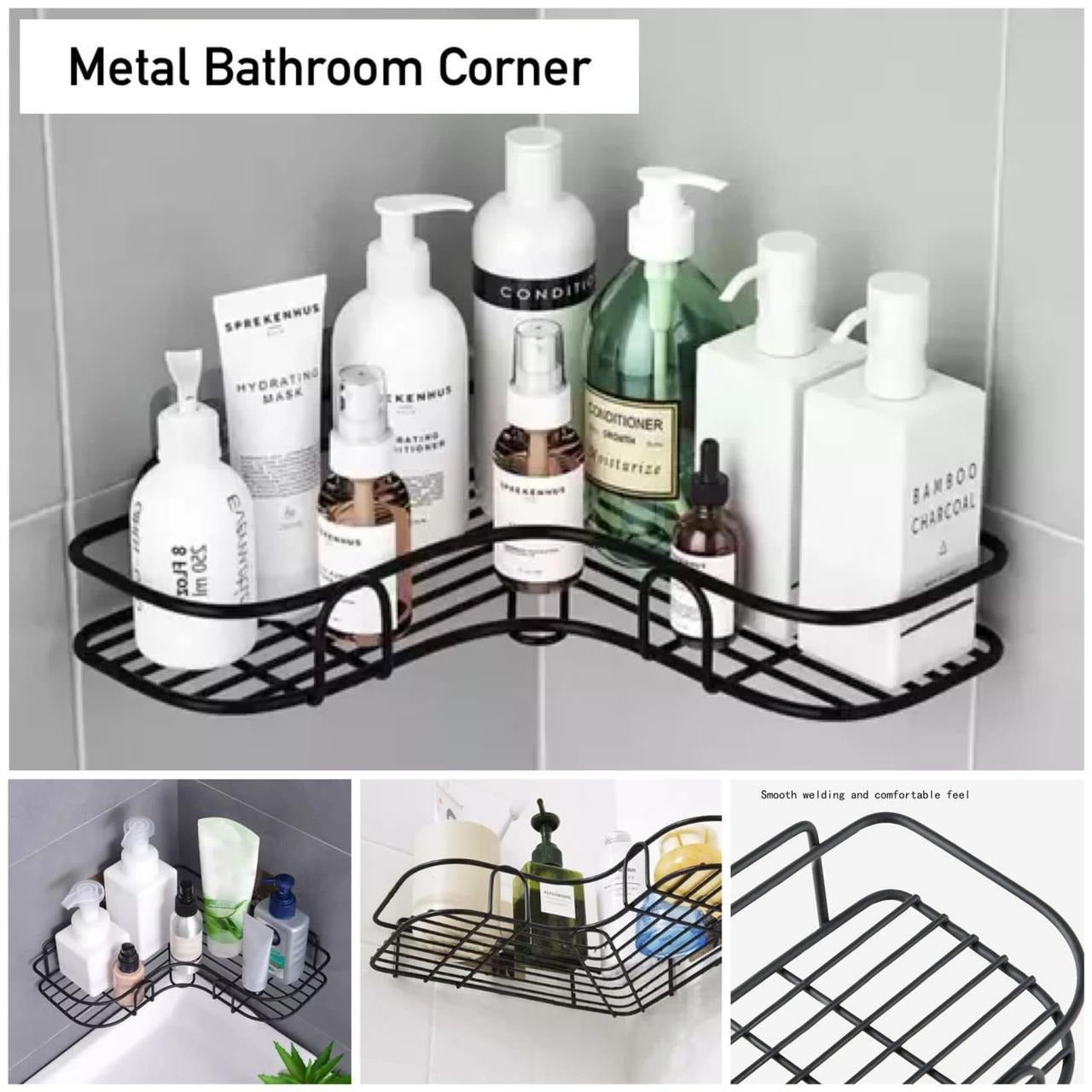 Wall Corner Metal Rack with/without 2 Self-Adhesive Screws | Shelf Organizer