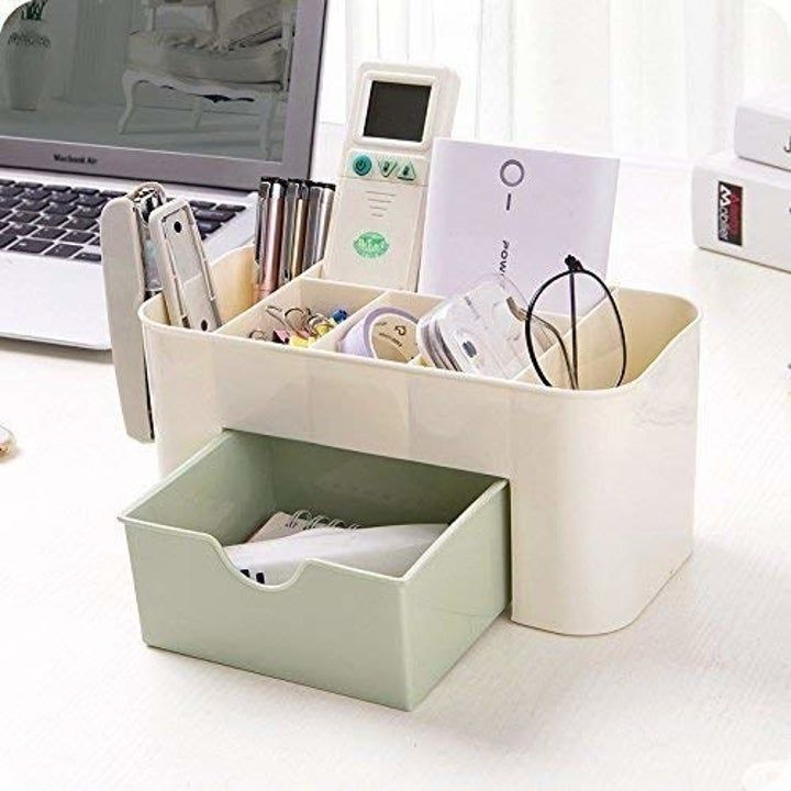 Plastic Cosmetic Storage Box & Desk Organizer with Drawer