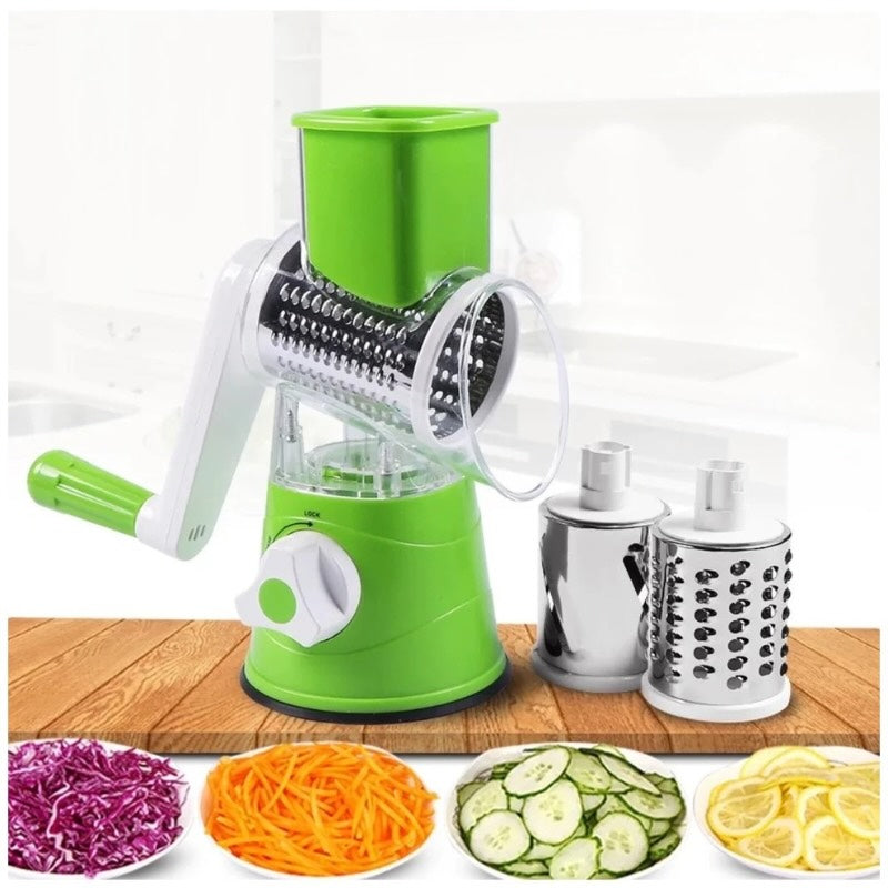 3-in-1 Manual Vegetable Tabletop Drum Grate, Slicer, and Shredder