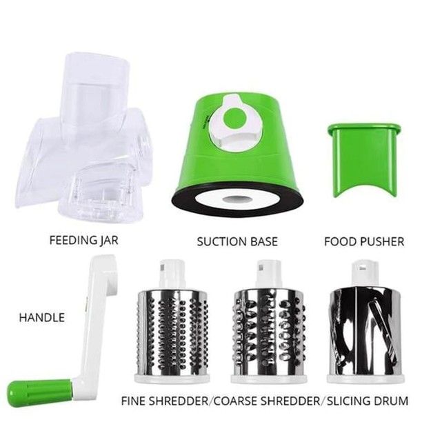 3-in-1 Manual Vegetable Tabletop Drum Grate, Slicer, and Shredder