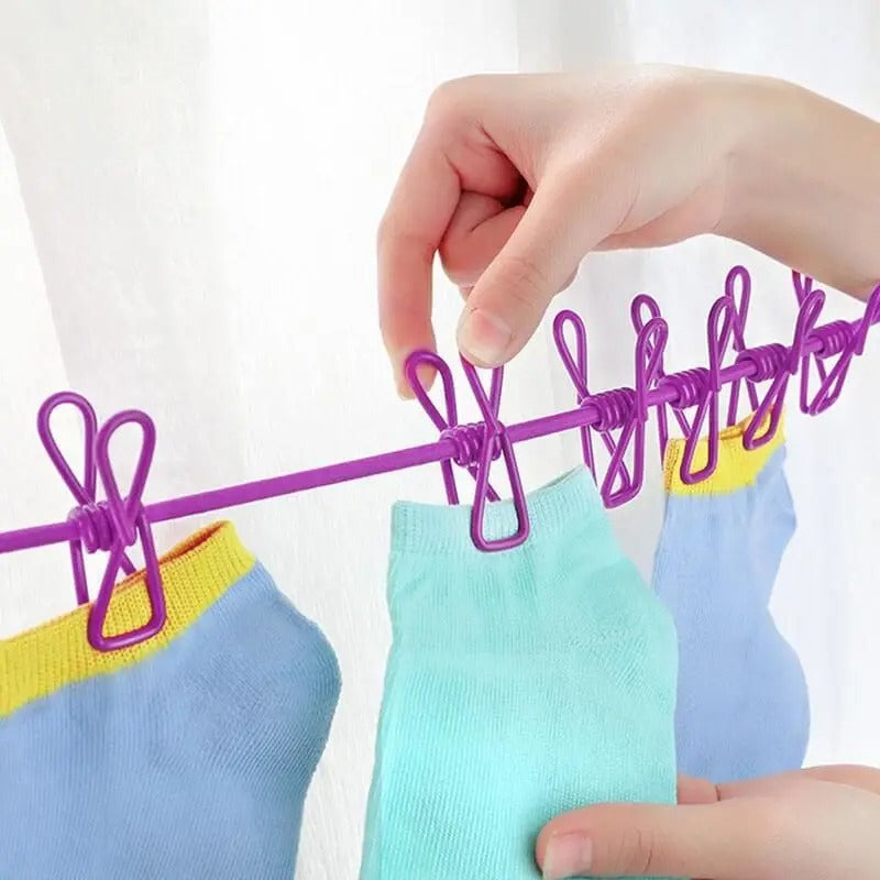 Rope Portable Drying Rope with  12 Clips & 2 Hooks