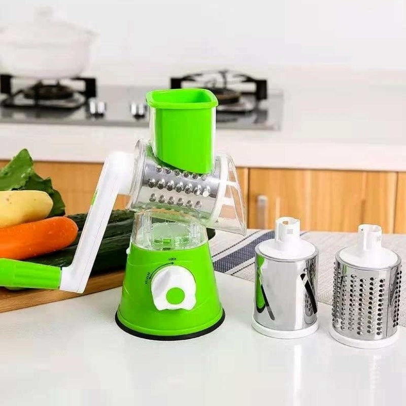 3-in-1 Manual Vegetable Tabletop Drum Grate, Slicer, and Shredder