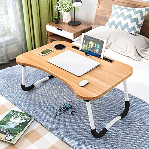 Portable Folding Laptop Table with Tablet Groove & Cup Slot