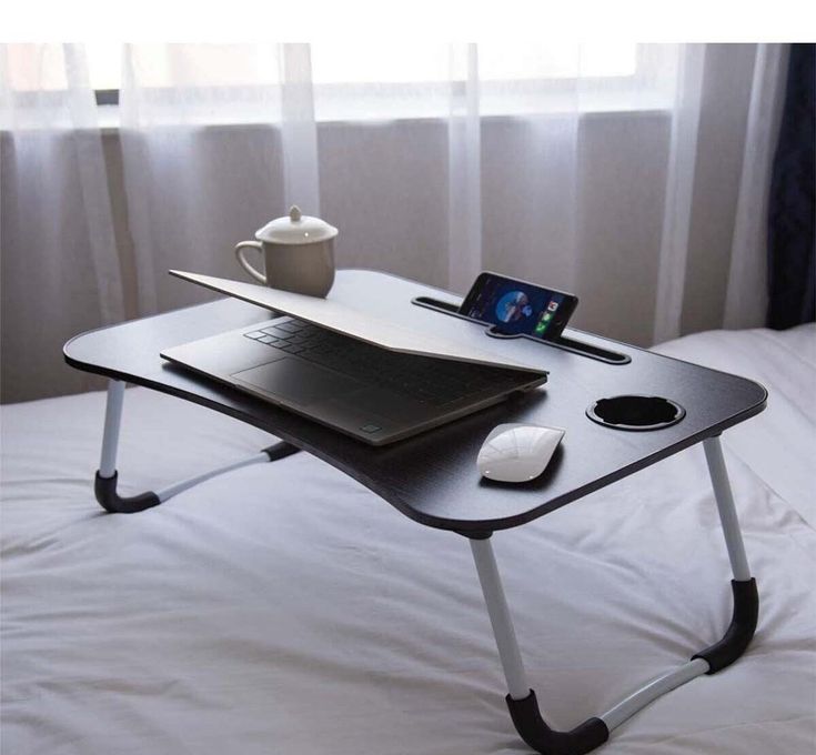 Portable Folding Laptop Table with Tablet Groove & Cup Slot