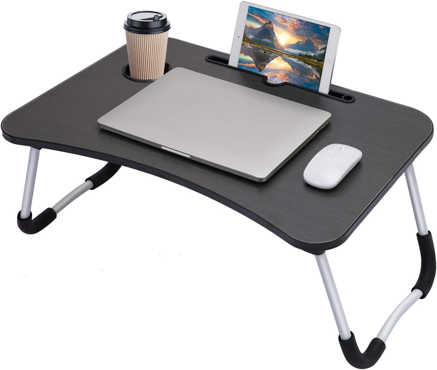 Portable Folding Laptop Table with Tablet Groove & Cup Slot