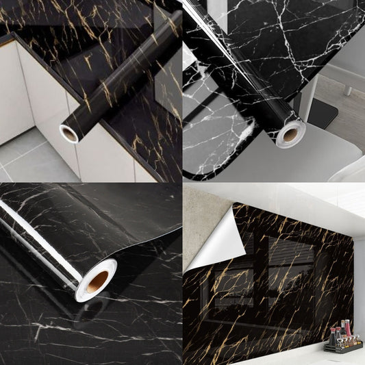 Black Waterproof Marble Self-Adhesive Sheet | 60x200 cm