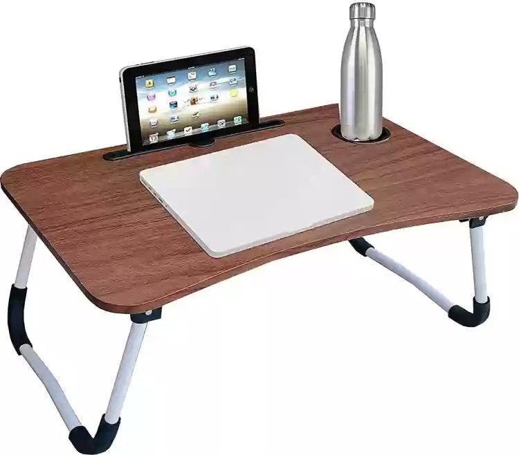 Portable Folding Laptop Table with Tablet Groove & Cup Slot