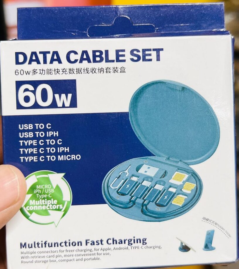 Multifunctional 60W Fast Charging Data Cable Storage Box with Mobile Stand