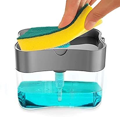 2-in-1 Soap Dispenser Pump with Sponge Holder for Kitchen Sink for Easy Dishwashing