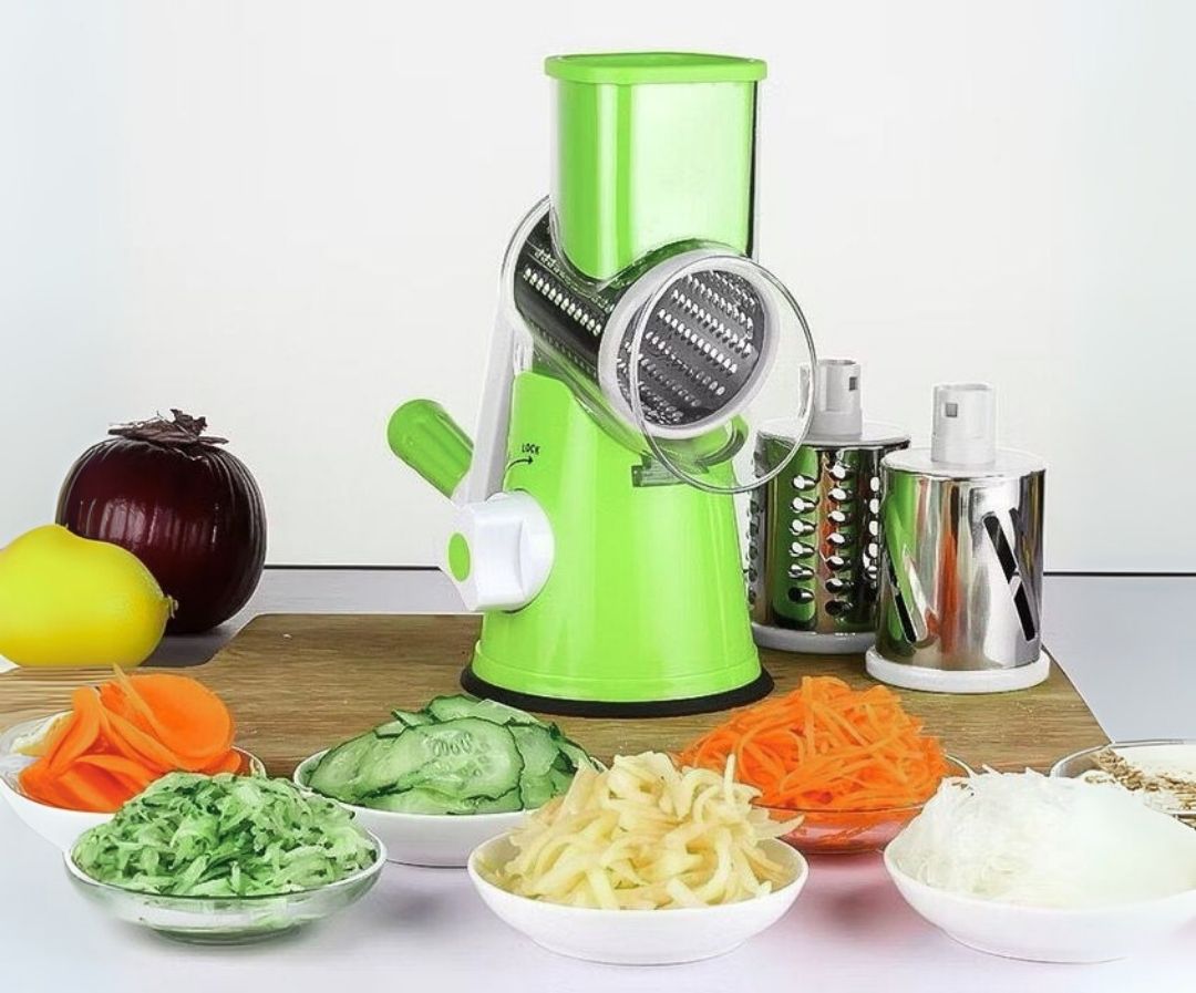3-in-1 Manual Vegetable Tabletop Drum Grate, Slicer, and Shredder