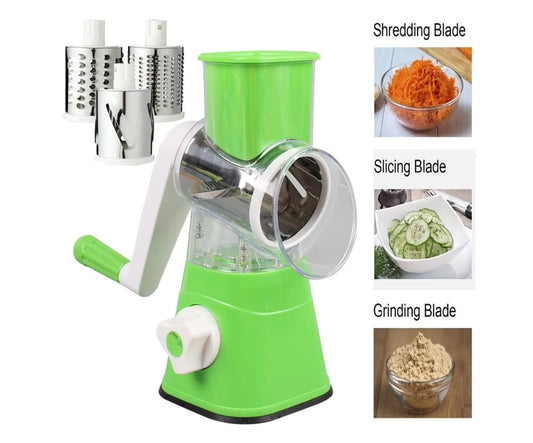 3-in-1 Manual Vegetable Tabletop Drum Grate, Slicer, and Shredder