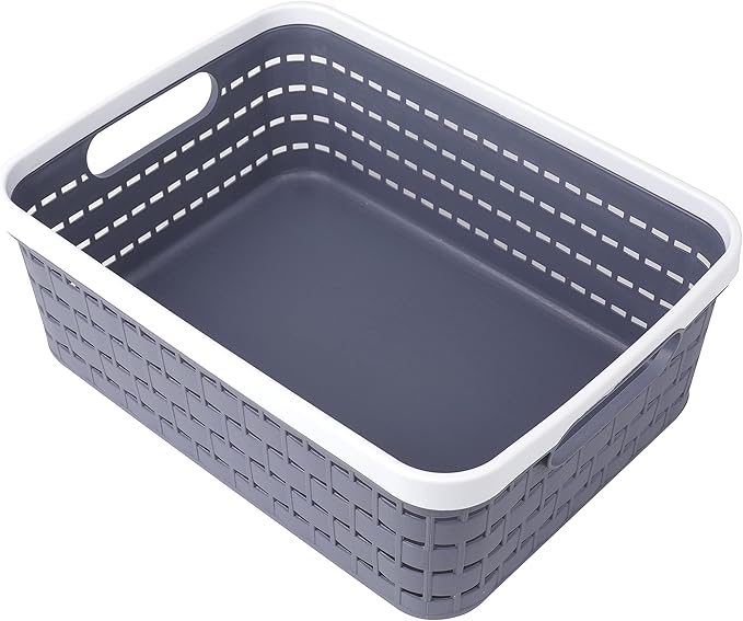 Multi-Purpose Woven Plastic Storage Basket with Handles | Organizer Bin