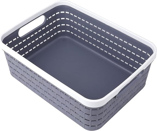 Multi-Purpose Woven Plastic Storage Basket with Handles | Organizer Bin