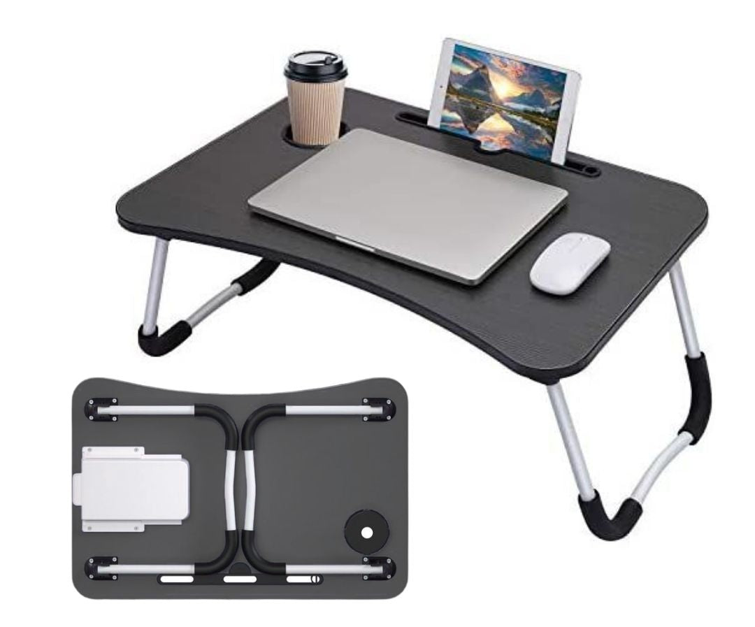 Portable Folding Laptop Table with Tablet Groove & Cup Slot