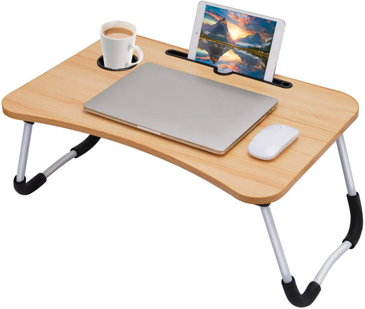 Portable Folding Laptop Table with Tablet Groove & Cup Slot