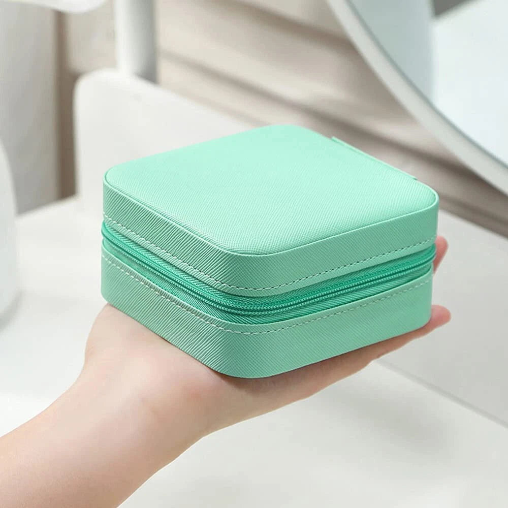 Portable Square Mini Jewelry Box made with Leather