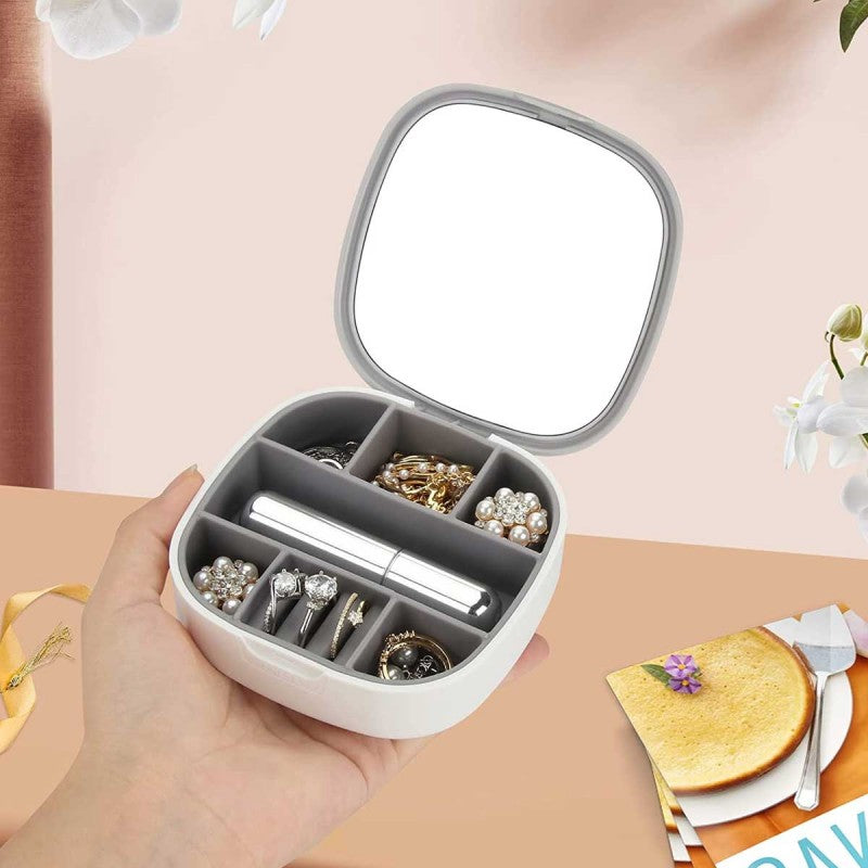 Mini Jewelry Box & Necklace Organizer with Mirror for Travel