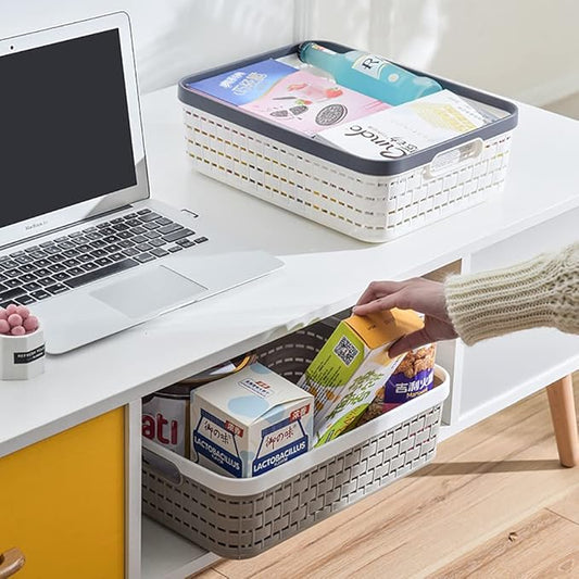 Multi-Purpose Woven Plastic Storage Basket with Handles | Organizer Bin