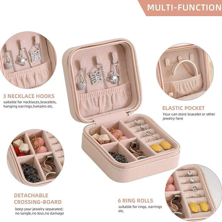 Portable Square Mini Jewelry Box made with Leather
