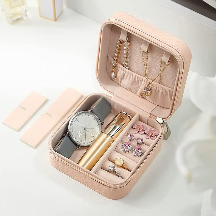 Portable Square Mini Jewelry Box made with Leather