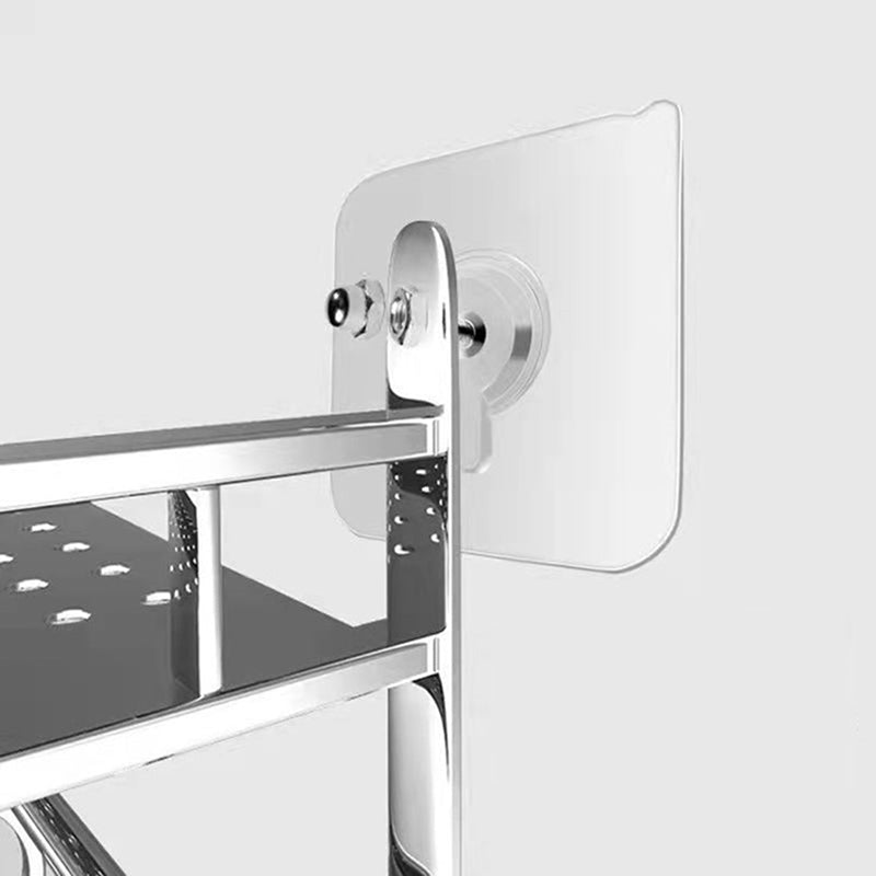 Chrome wall-mounted shelf with clear acrylic backer on a white background