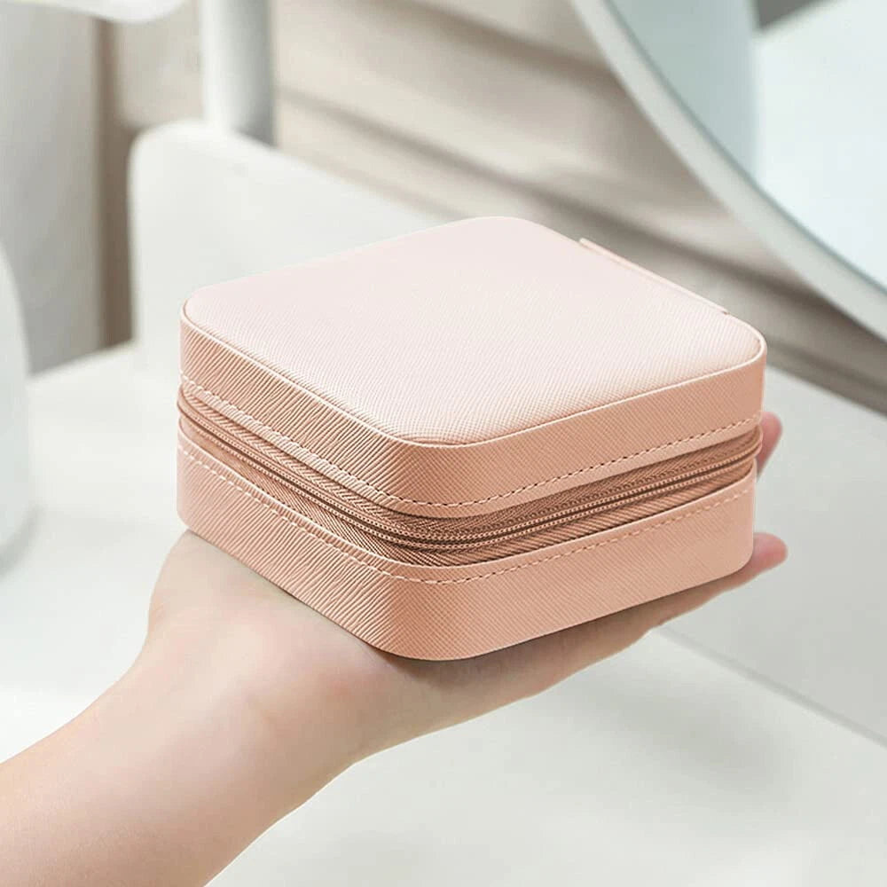 Portable Square Mini Jewelry Box made with Leather