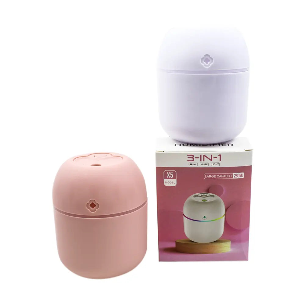 3-in-1 USB Portable Air Humidifier with LED Light 260ml | Mini Air Freshener