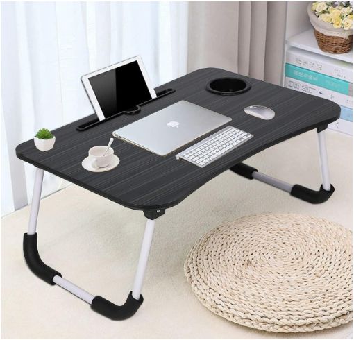 Portable Folding Laptop Table with Tablet Groove & Cup Slot