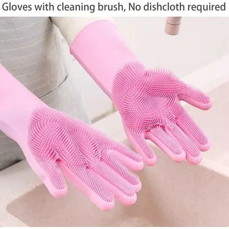 Reusable Long Silicone Cleaning Gloves with Scrubbers