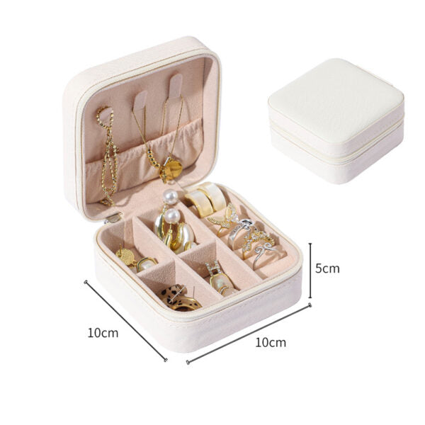 Portable Square Mini Jewelry Box made with Leather