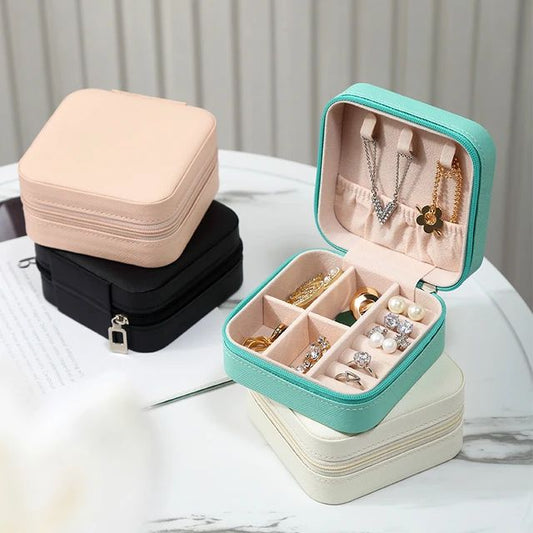 Portable Square Mini Jewelry Box made with Leather