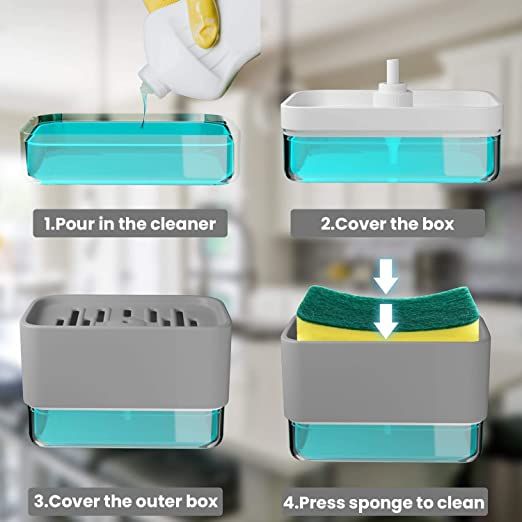 2-in-1 Soap Dispenser Pump with Sponge Holder for Kitchen Sink for Easy Dishwashing