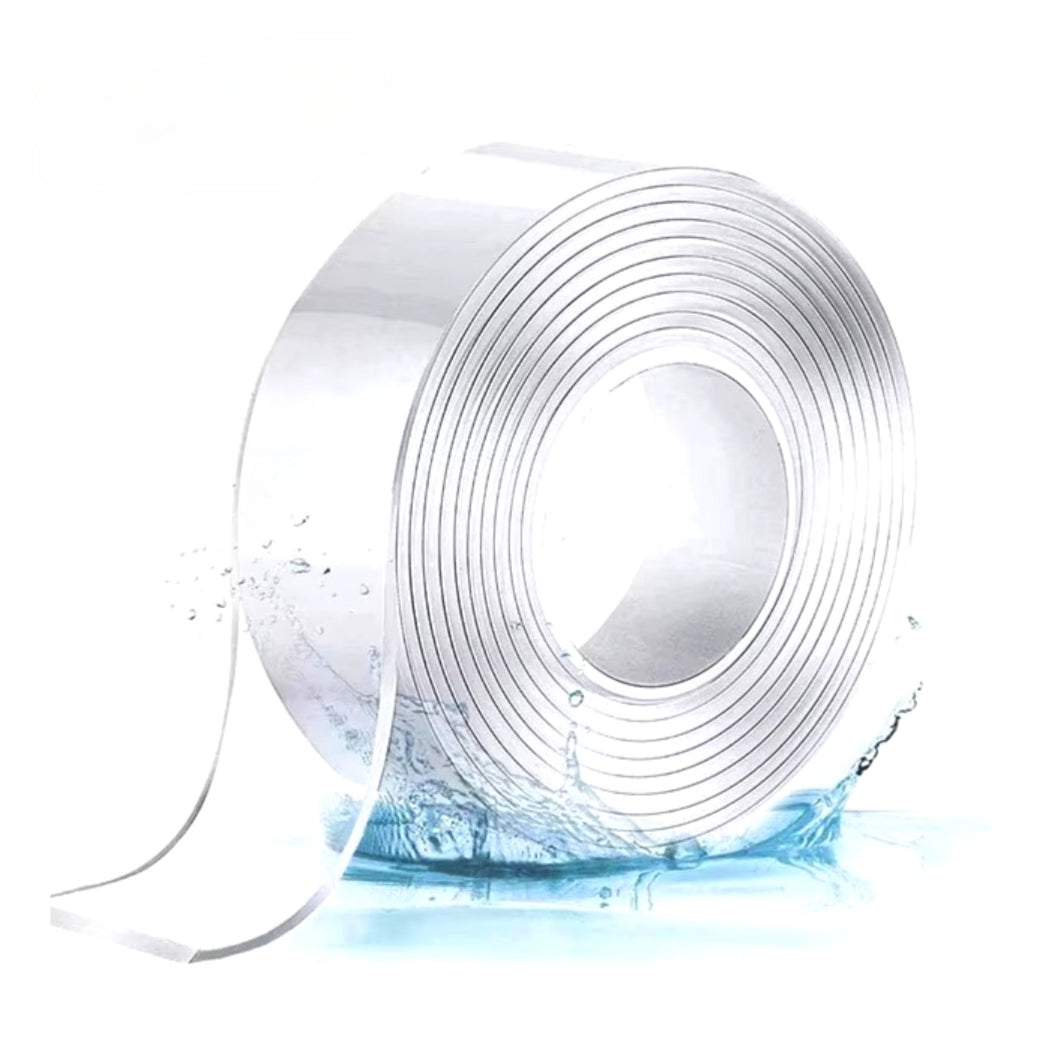 Roll of clear adhesive tape with water effect on a white background
