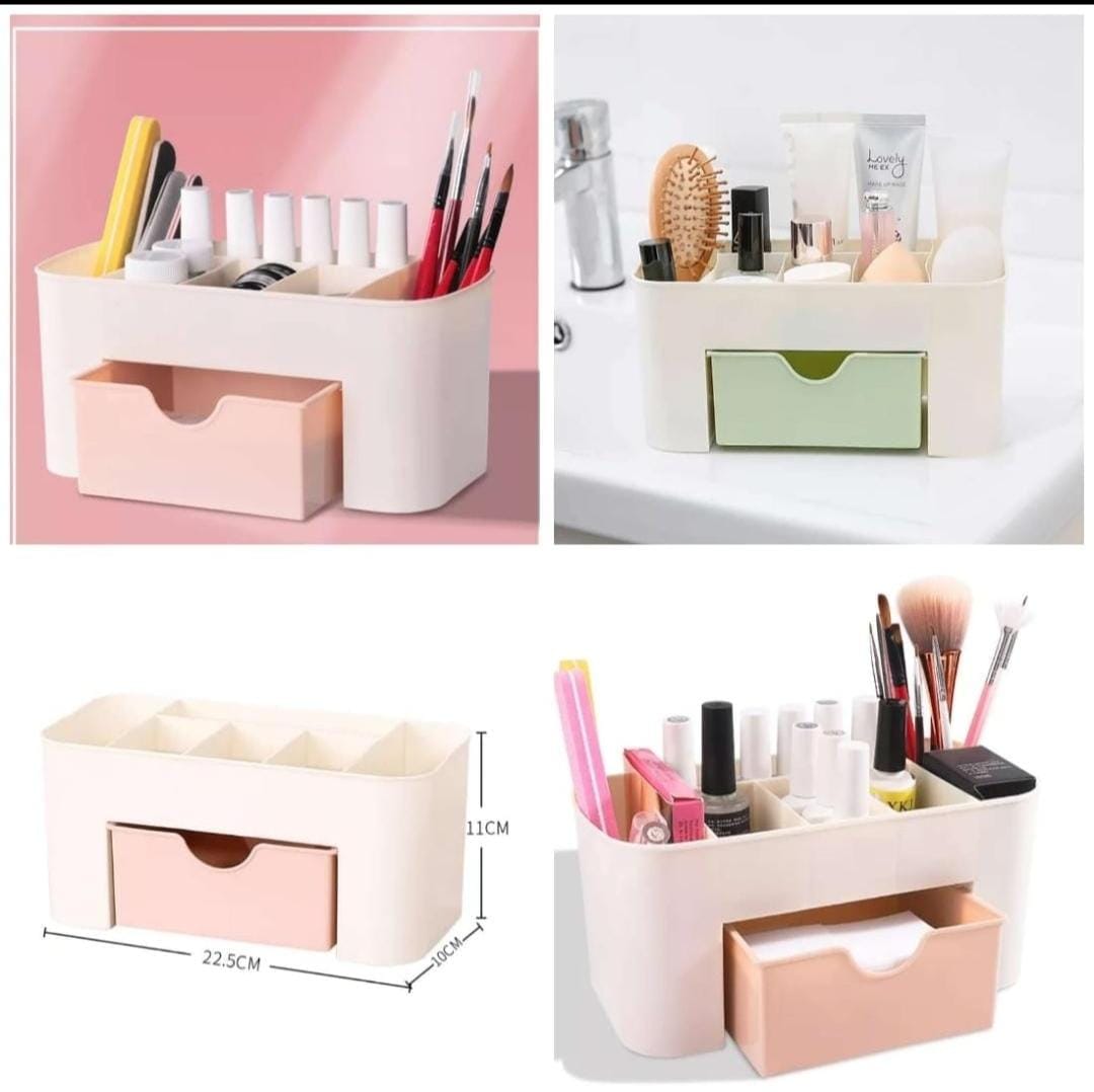 Plastic Cosmetic Storage Box & Desk Organizer with Drawer