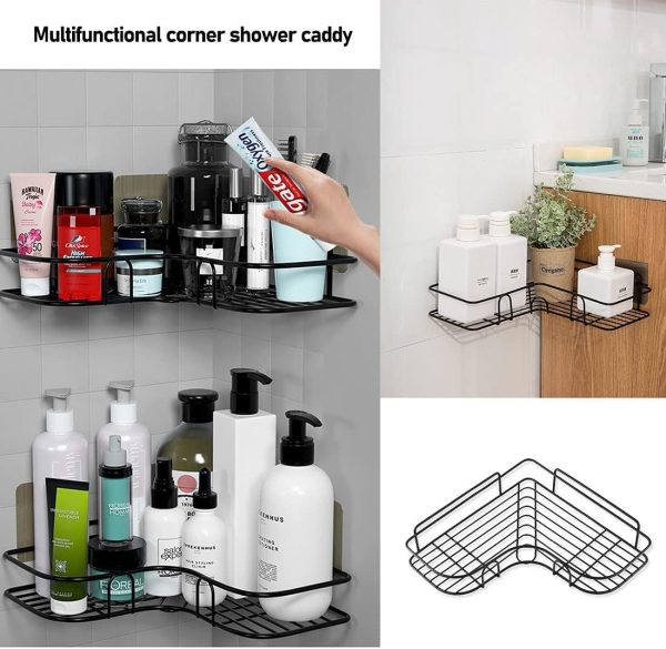Wall Corner Metal Rack with/without 2 Self-Adhesive Screws | Shelf Organizer