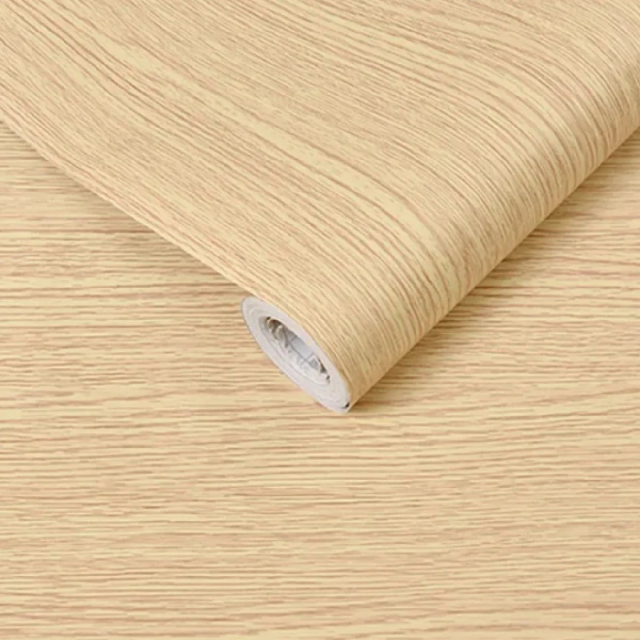 Roll of beige wooden texture wallpaper on a matching background