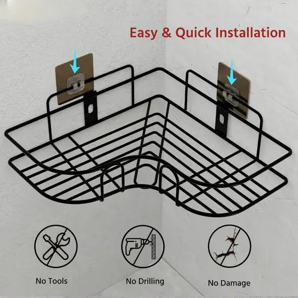 Wall Corner Metal Rack with/without 2 Self-Adhesive Screws | Shelf Organizer